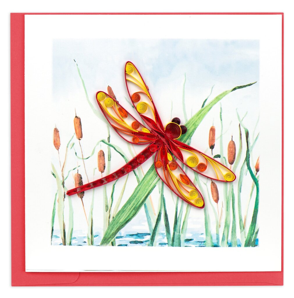 Red Dragonfly & Cattails Quilling Card BL1428