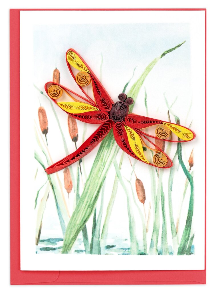 Red Dragonfly & Cattails Gift Enclosure Quilling Card GE5010