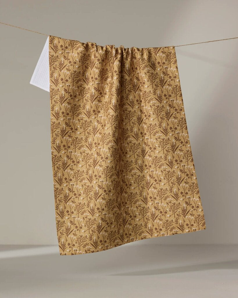 Golden Fall Flowers Geometry Tea Towel