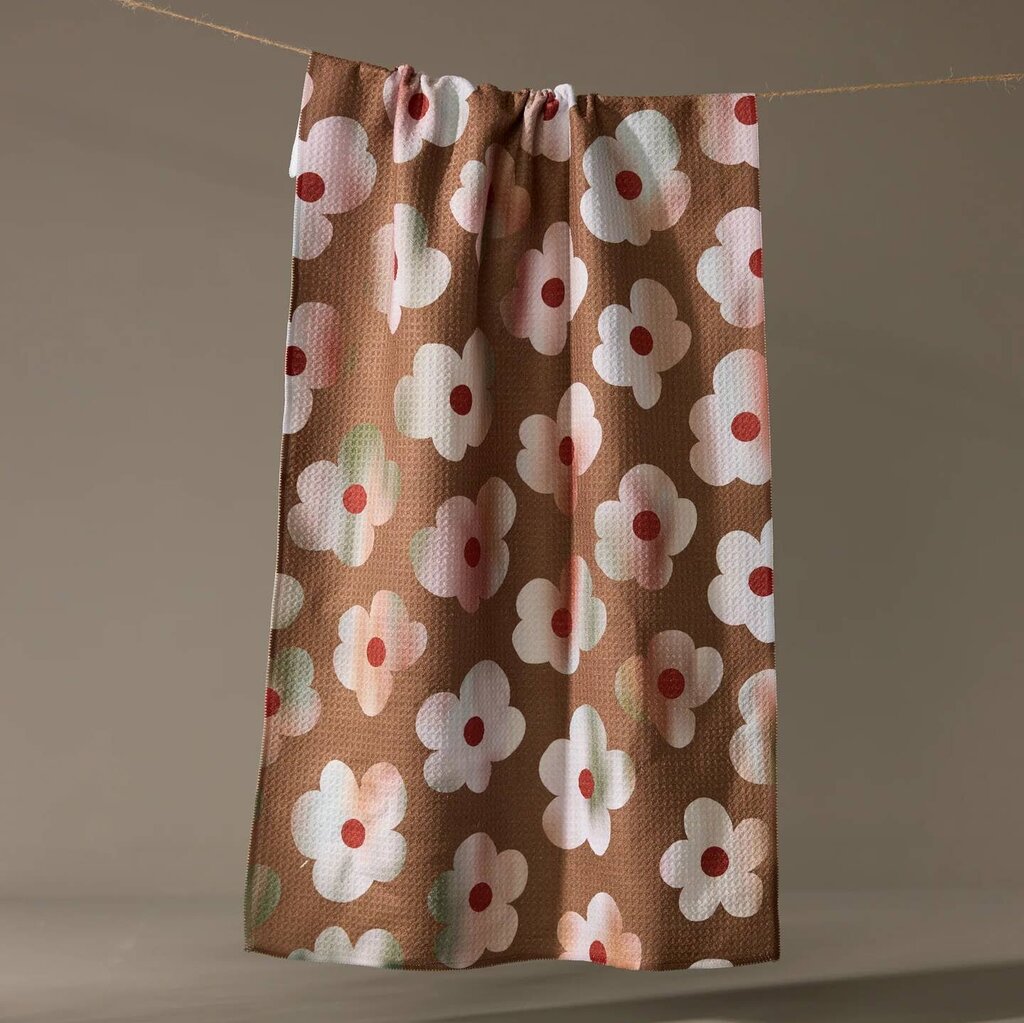 Brushed Bouquet Brown Geometry Tea Towel