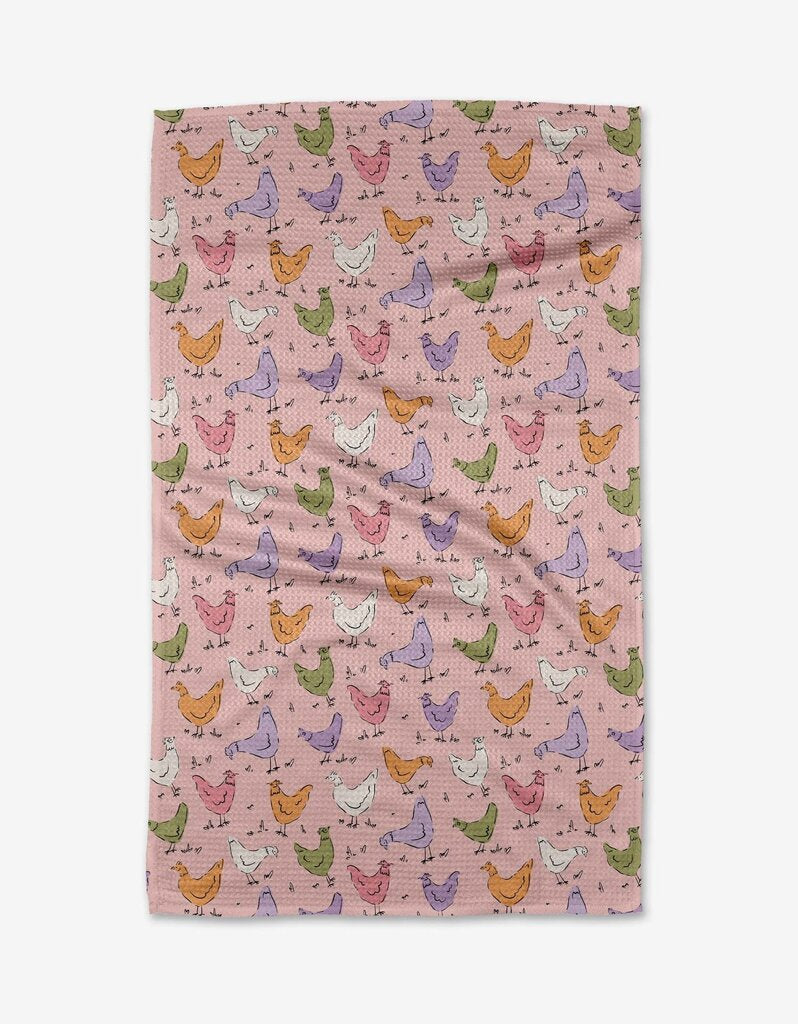 Spring Chickens Geometry Tea Towel