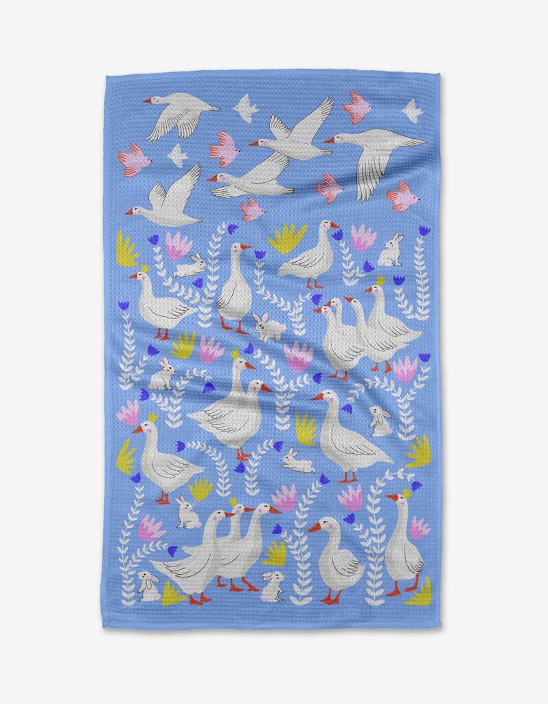 Geese Bunnies Geometry Tea Towel