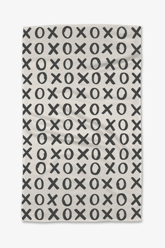 Hugs and Kiss White Geometry Tea Towel