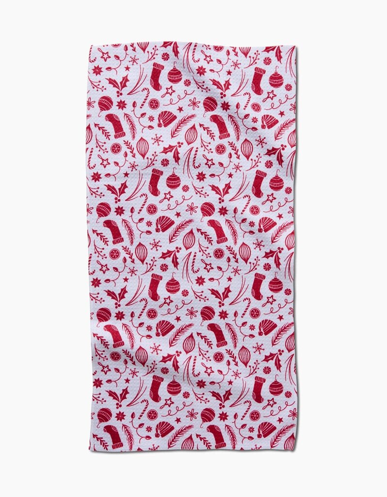 Classic Christmas Icons Red Geometry Bar Towel