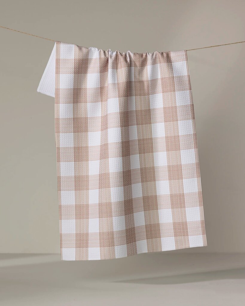 Vintage Gingham Natural Geometry Tea Towel