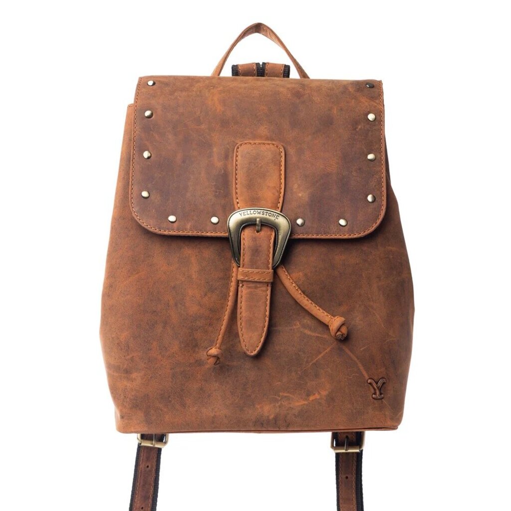 Yellowstone Longhorn Amber Studded Leather Backpack Dark Brown S-13322