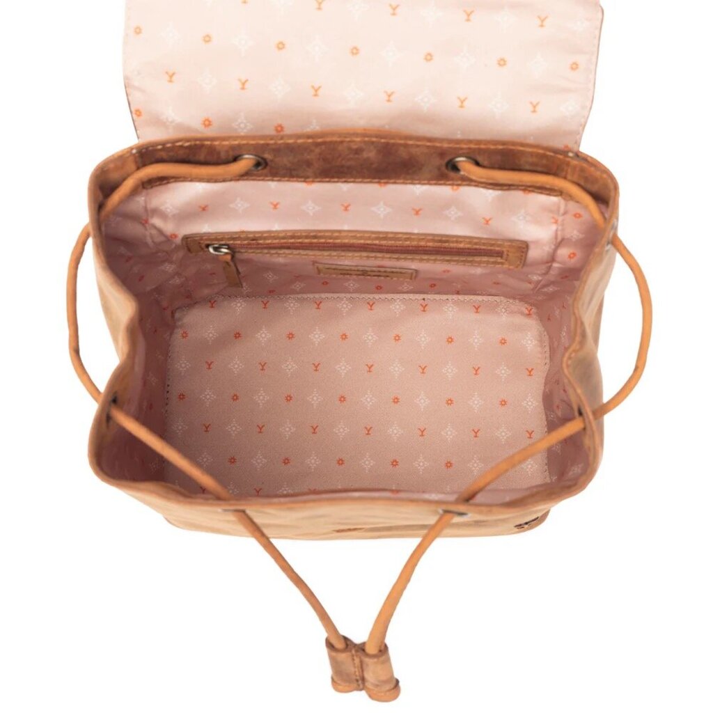 Yellowstone Longhorn Amber Studded Leather Backpack Dark Brown S-13322