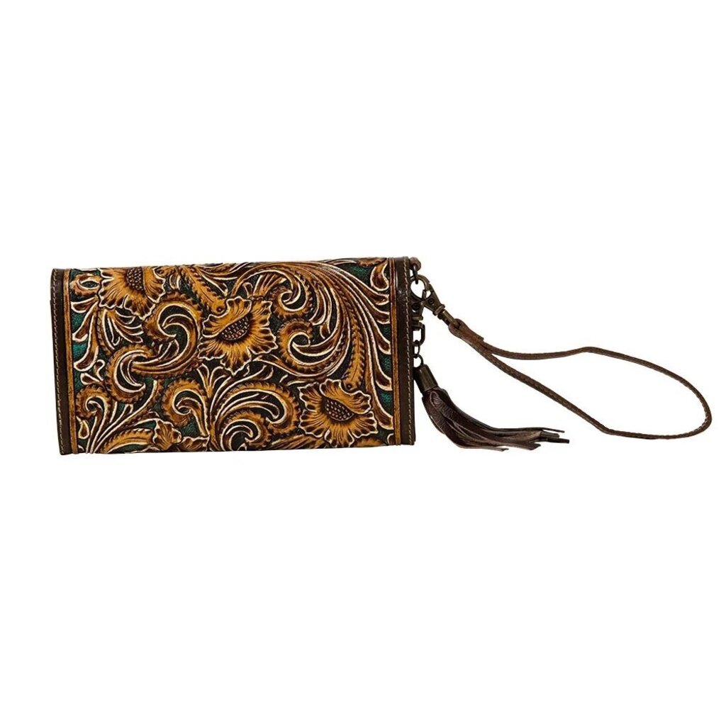 Magnolia Lane Hand Tooled Hand Clutch Wristlet Wallet S-7508
