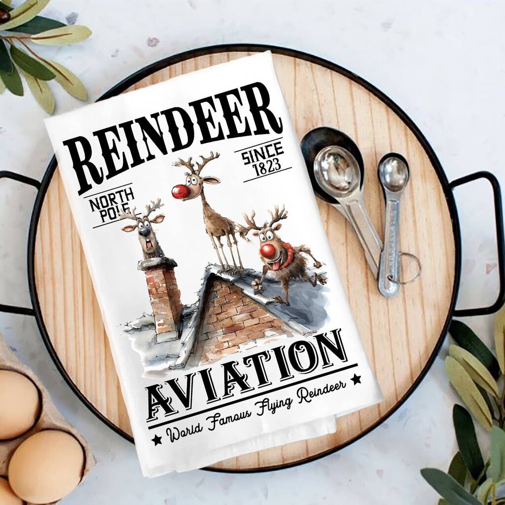 Reindeer Aviation Flying Tea Towel TT-5176