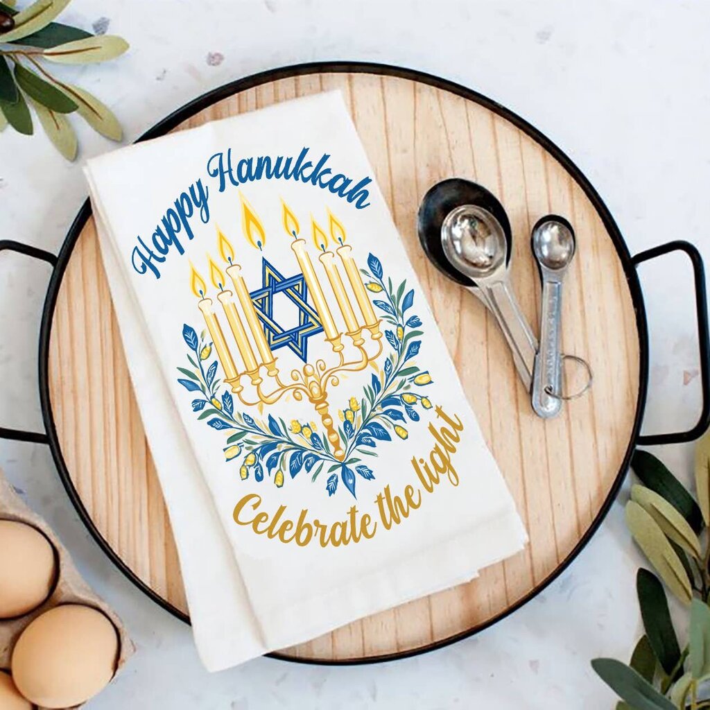 Happy Hanukkah Menorah Star Tea Towel TT-5054