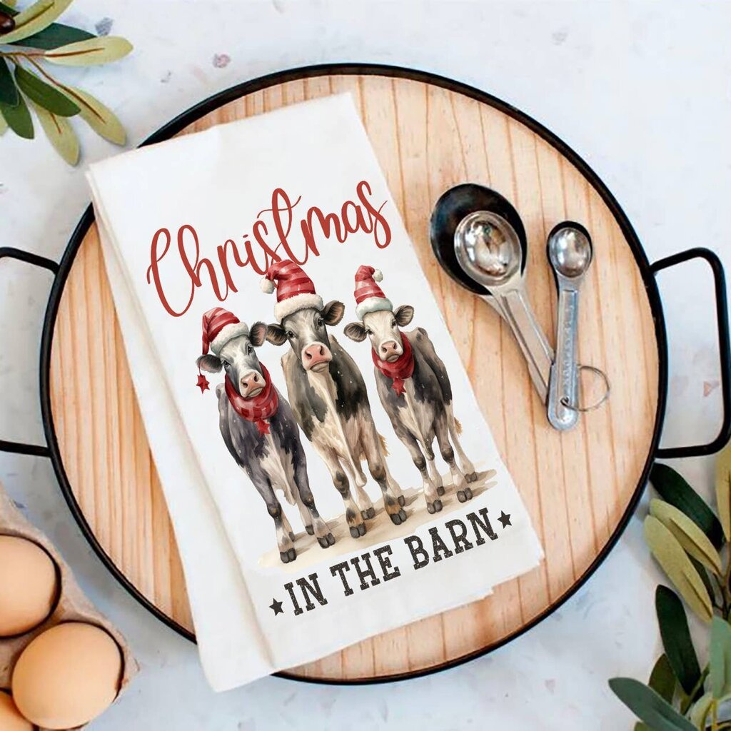 Christmas In The Barn Cow Tea Towel TT-4963
