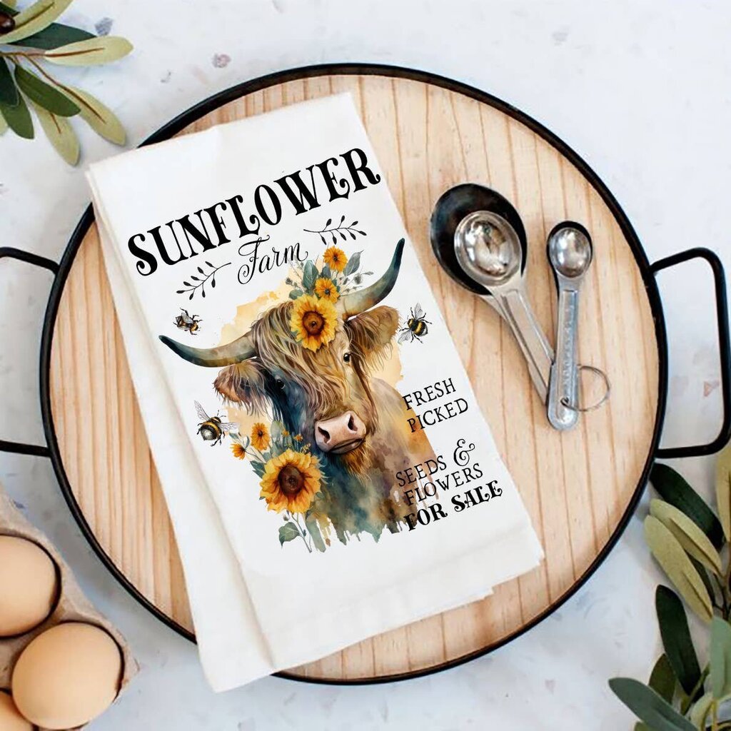 Highland Cow Sunflower Farm Flour Sack Tea Towel TT-1604