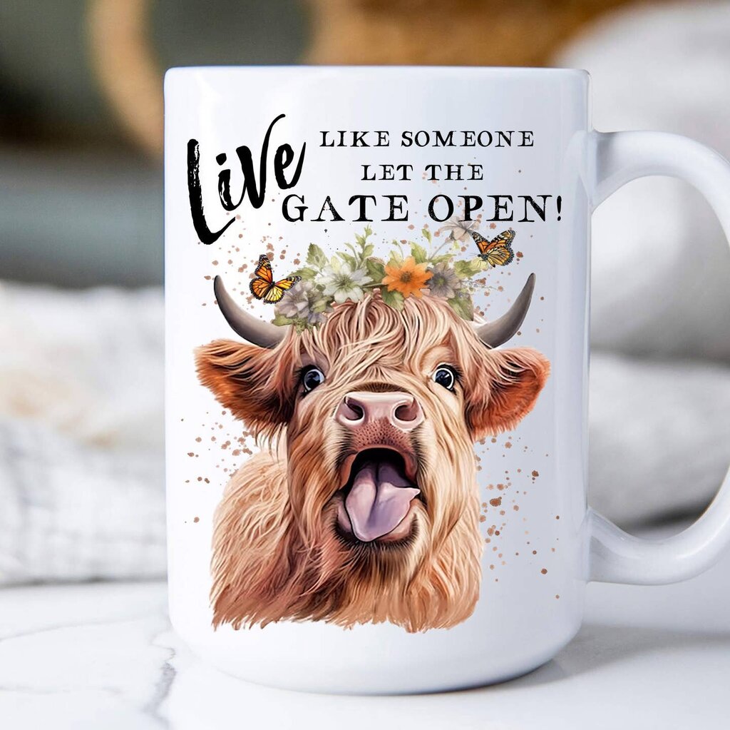 Highland Cow Life Gate Open 15 oz MUG-1605