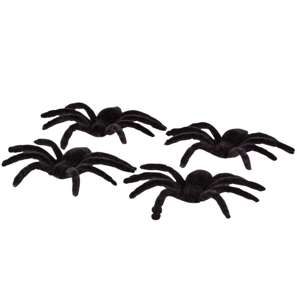 Black Flocked Spider Set of 4 119246
