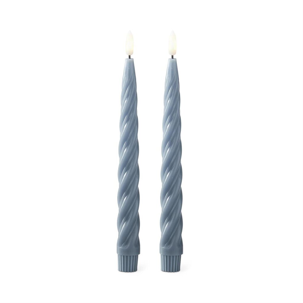 LIGHT BLUE Spiral LED Timer Taper Candle 19642E-BLLT Set of 2 9.75"