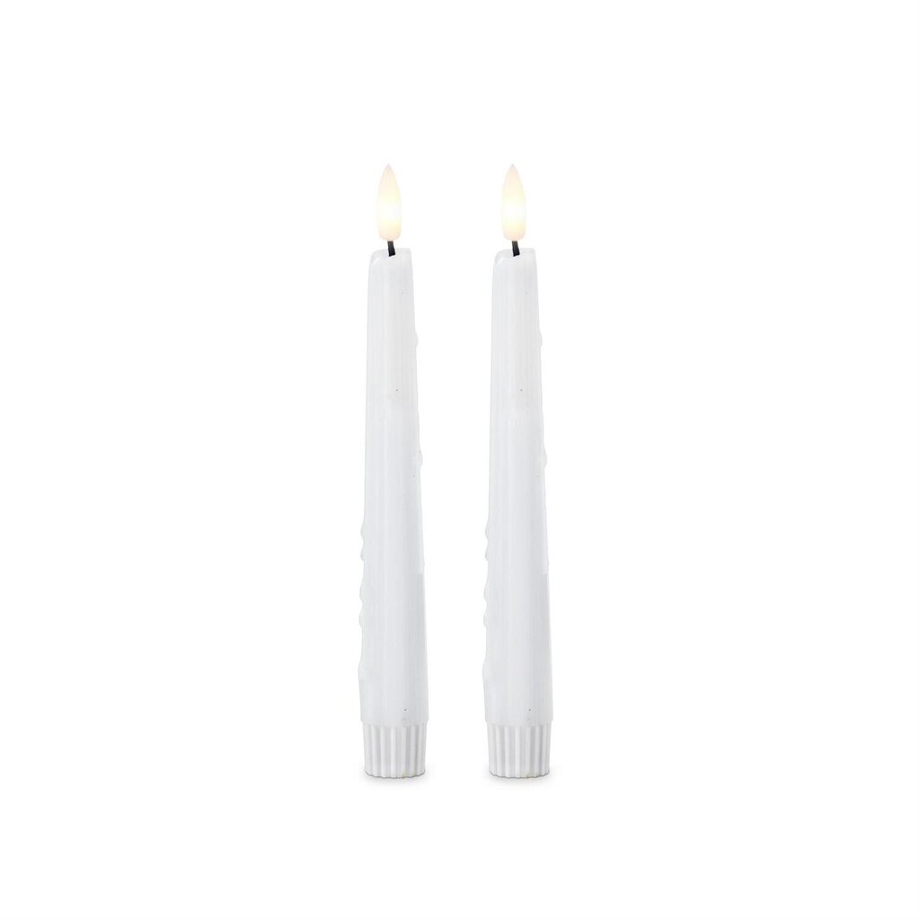 WHITE Drip LED 8" Timer Taper Candle 19642A-WH