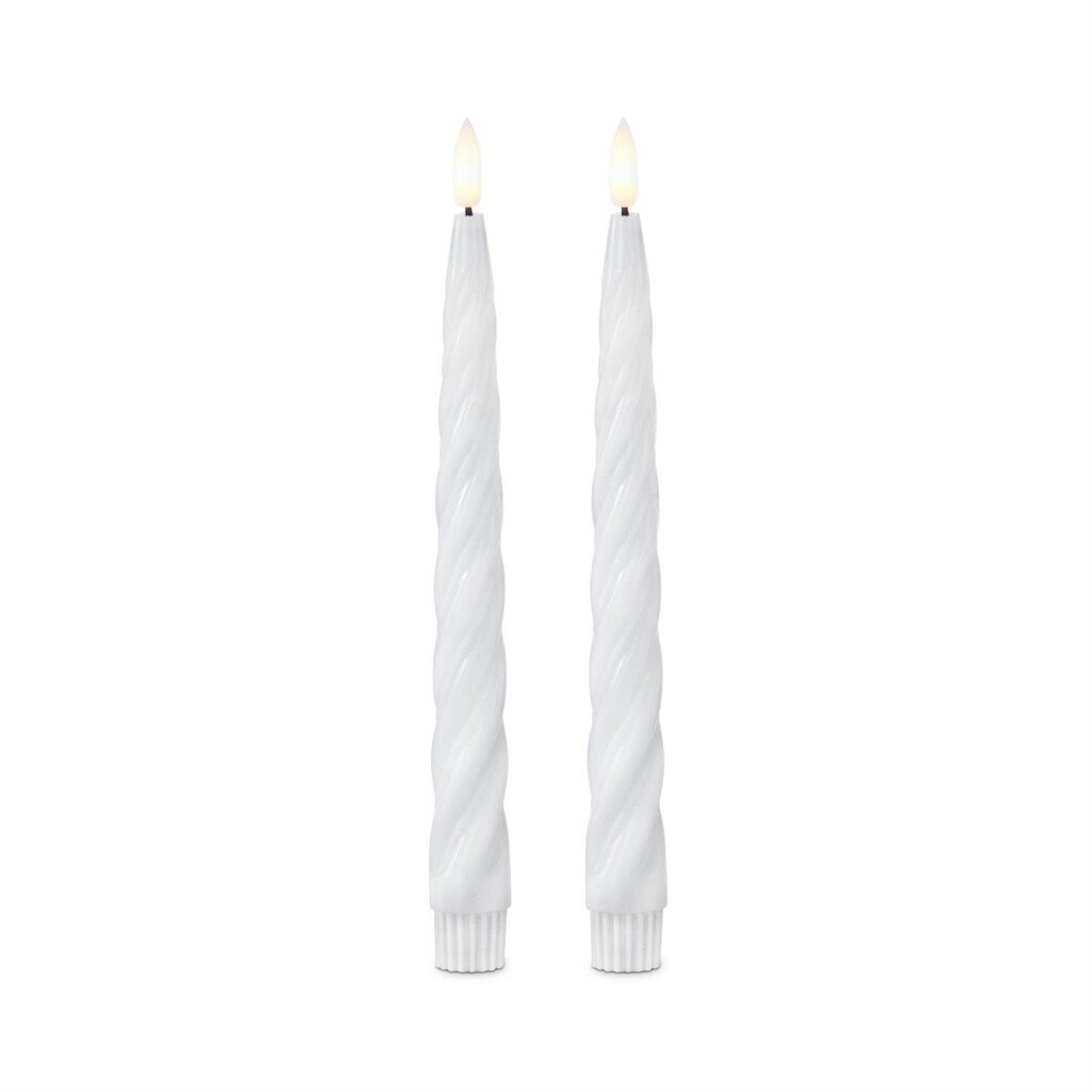 WHITE Spiral LED Timer Taper Candle 19642E-WH Set of 2 9.75"