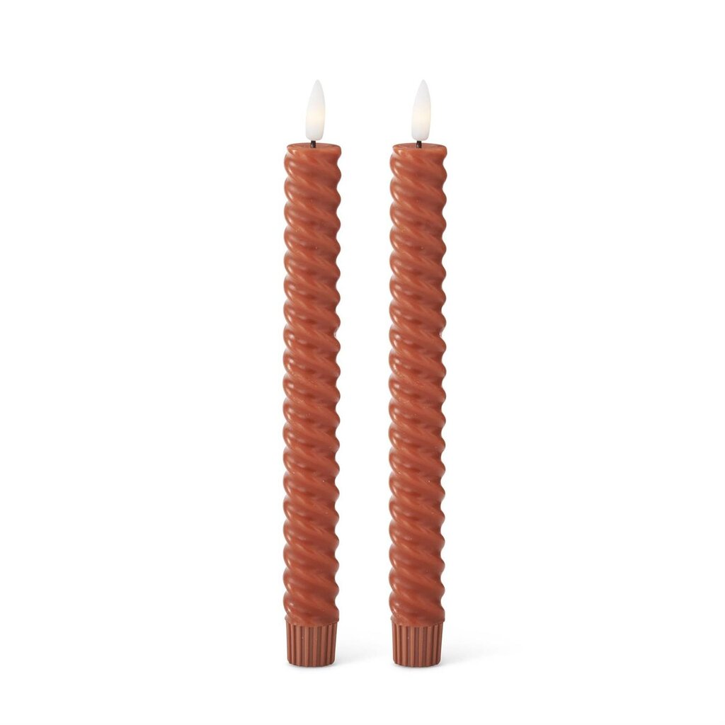 RUST Spiral LED Taper Timer Candle 9.75" 19642C-RU Set of 2