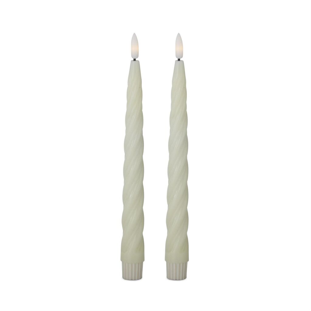 CREAM Spiral LED Taper Timer Candle 9.75" 19642E-CR Set/2