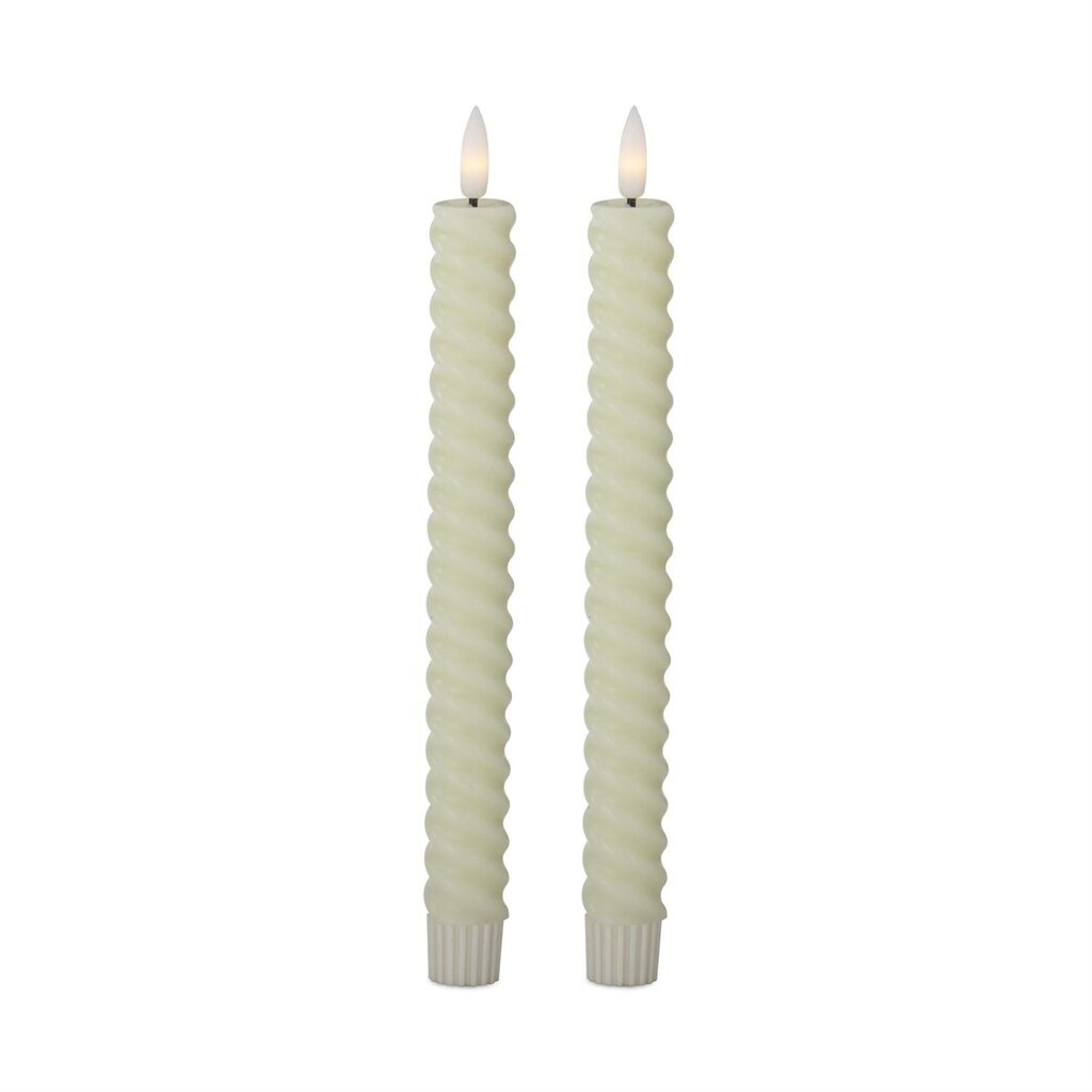 CREAM Spiral LED Taper Timer Candle 9.75" 19642C-CR Set/2