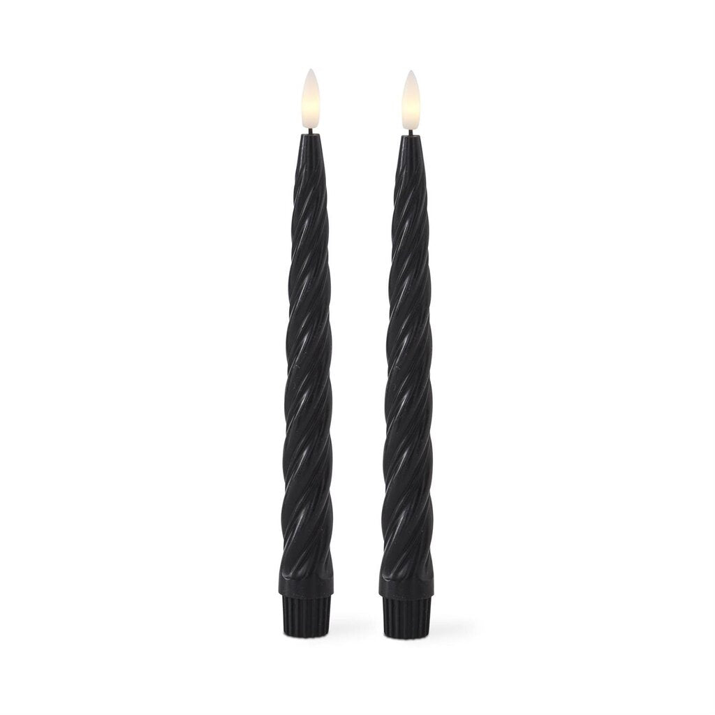 BLACK Spiral LED Taper Timer Candle 9.75" 19642E-BK Set of 2