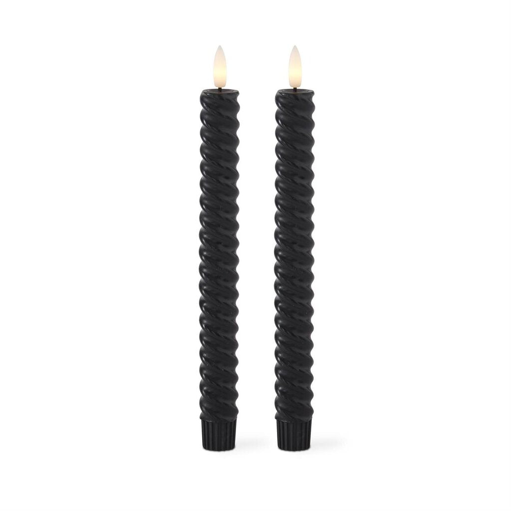 BLACK Spiral LED Taper Timer Candle 9.75" 19642C-BK Set of 2