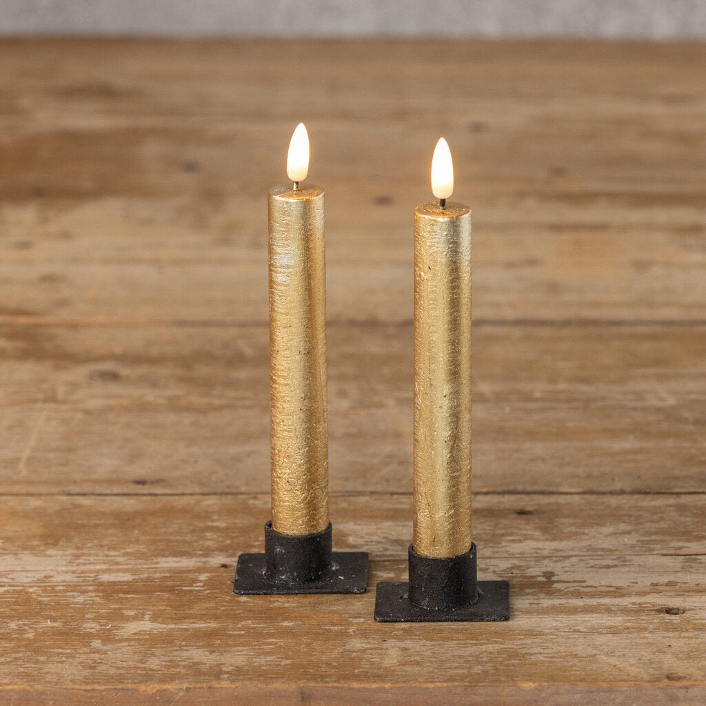 GOLD 3D Flame Taper Candle 7.25" Set of 2 NY236624