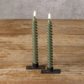TWIST DARK GREEN 3D Flame Taper Candle 9.5" Set of 2 NY236313