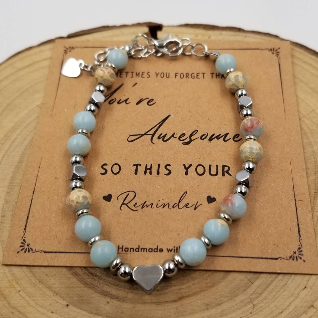 Stainless Steel Heart Natural Stone Bracelet You're Awesome CHAK1791-1