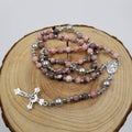Natural Stone Bead Cross Necklace PINK