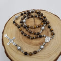 Natural Stone Bead Cross Necklace BROWN
