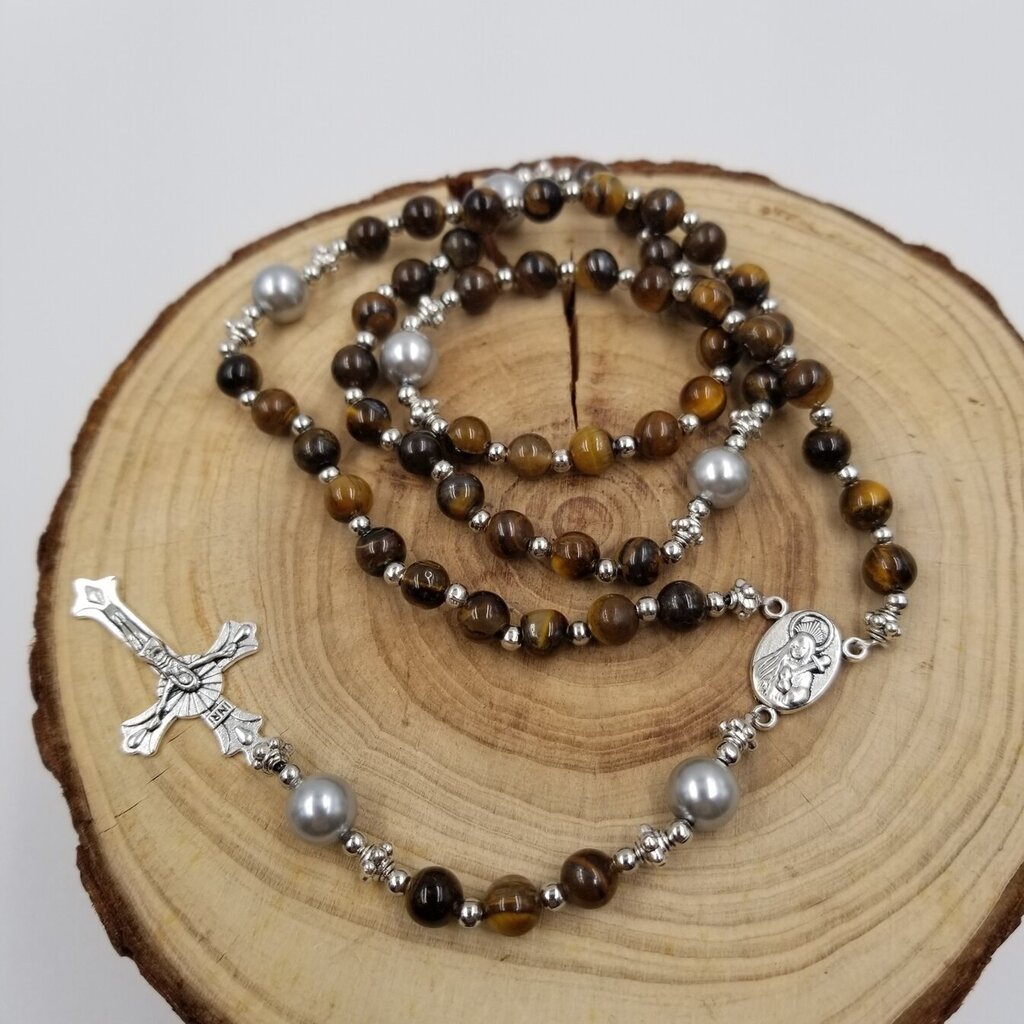 Natural Stone Bead Cross Necklace BROWN
