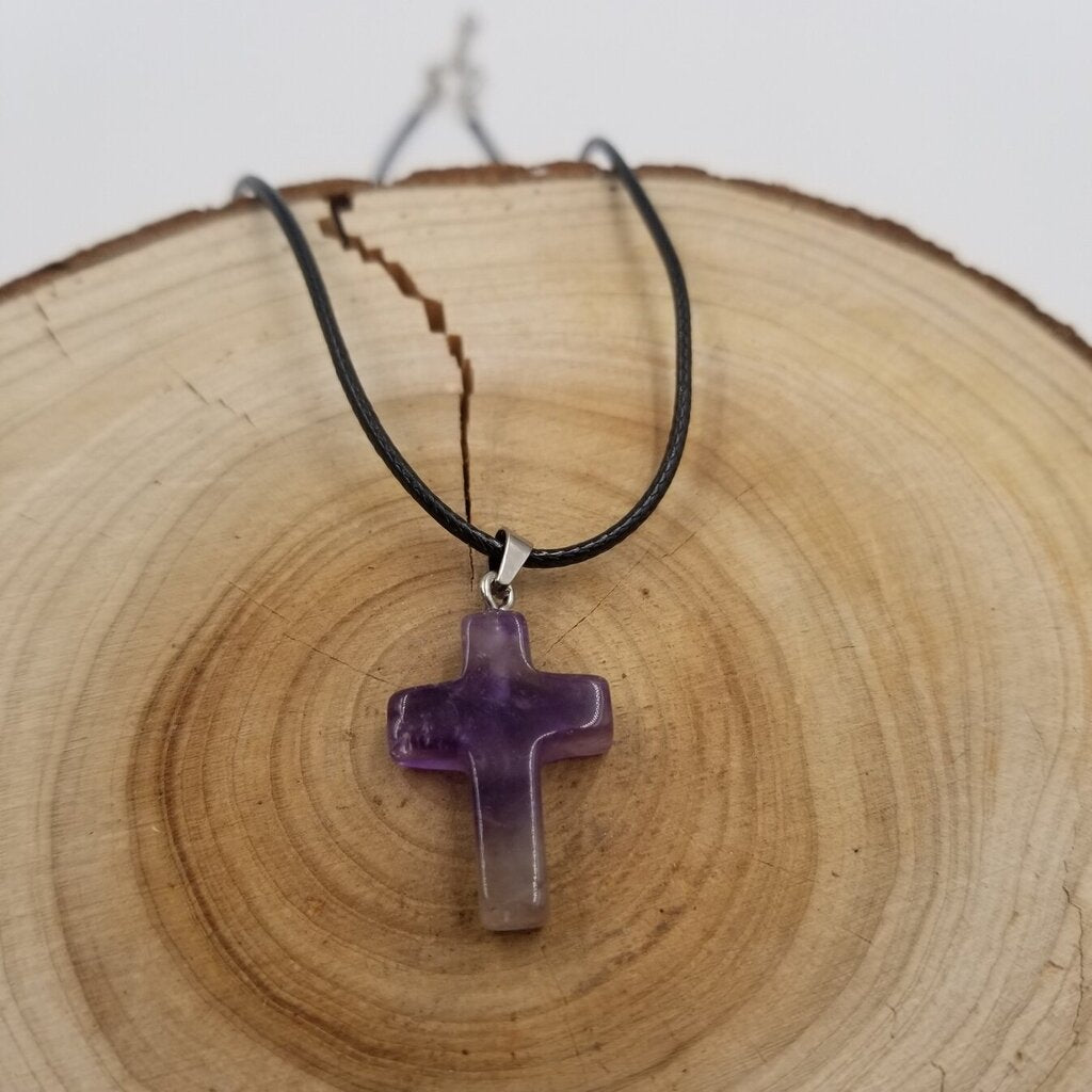 Natural Stone Cross Necklace PURPLE