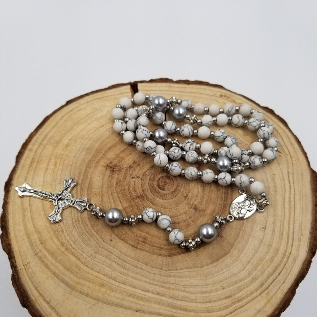 Natural Stone Bead Cross Necklace WHITE