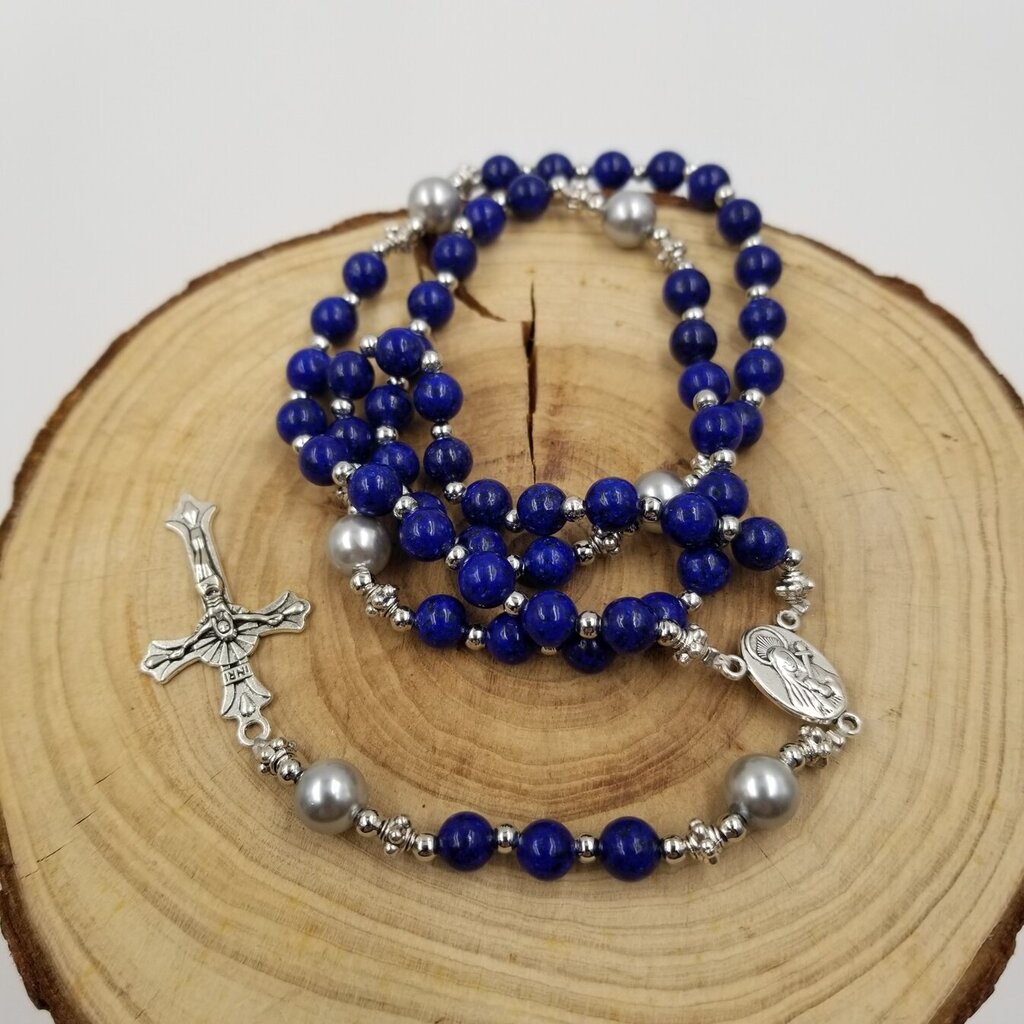 Natural Stone Bead Cross Necklace BLUE