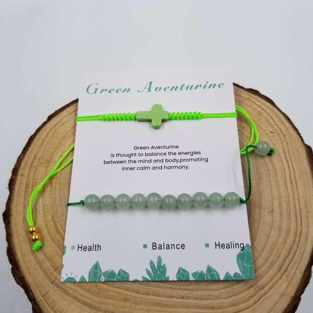 Natural Stone Bead Cross Bracelet Set GREEN Adventurine
