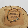 Cross Mini Natural Stone Bead Bracelet W/ Blessing Card BROWN