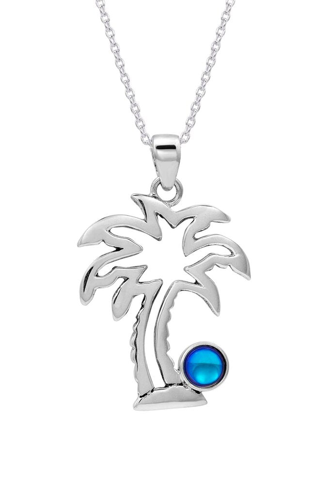 SS Crystal Palm Tree Pendant Polished BLUE PEN-310-PB