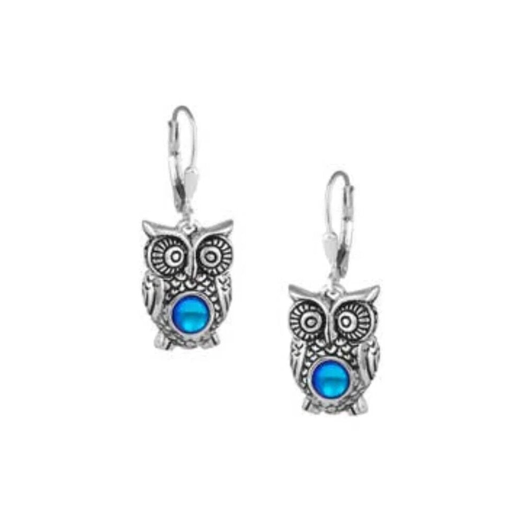 Owl Earrings Polished BLUE EAR-566-PB