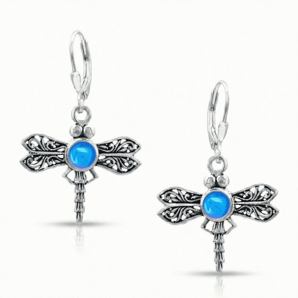 Dragonfly Earrings Polished Blue EAR-561-PB