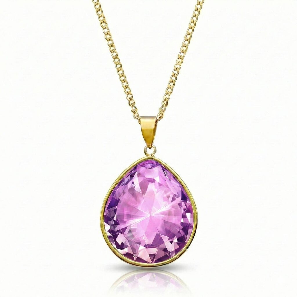 Teardrop Crystal Pendant Gold Stainless Steel PINK NEC-002-GP