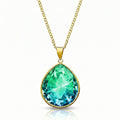 Teardrop Crystal Pendant Gold Stainless Steel GREEN NEC-002-GG