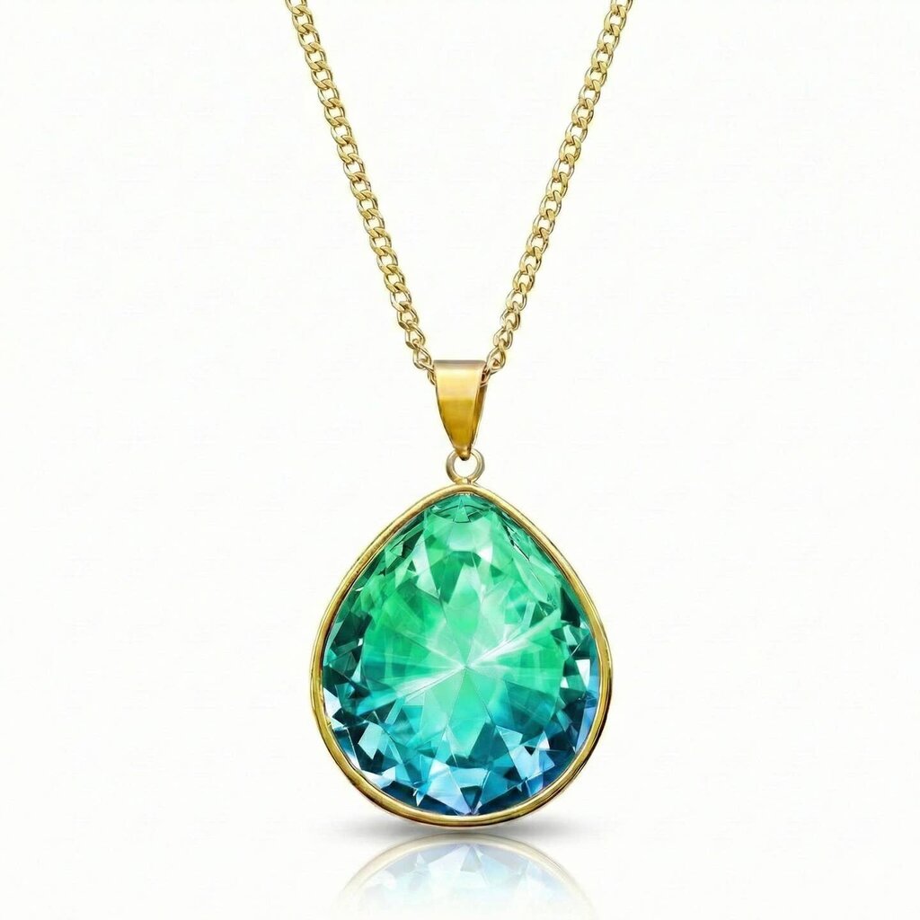 Teardrop Crystal Pendant Gold Stainless Steel GREEN NEC-002-GG
