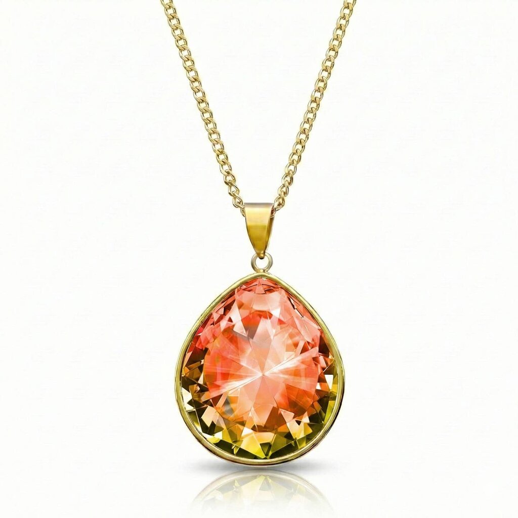 Teardrop Crystal Pendant Gold Stainless Steel FIRE NEC-002-GF