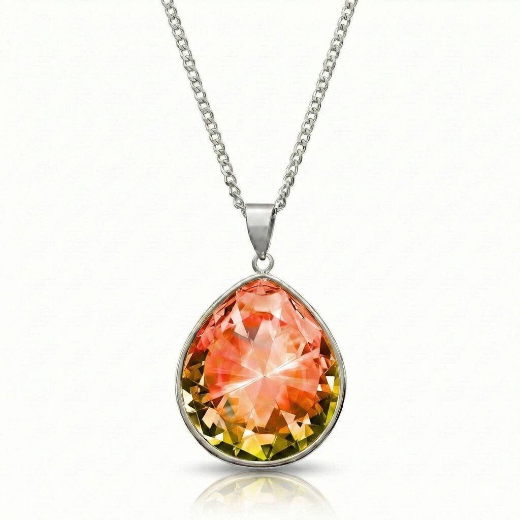 Teardrop Crystal Pendant Stainless Steel FIRE NEC-002-SF