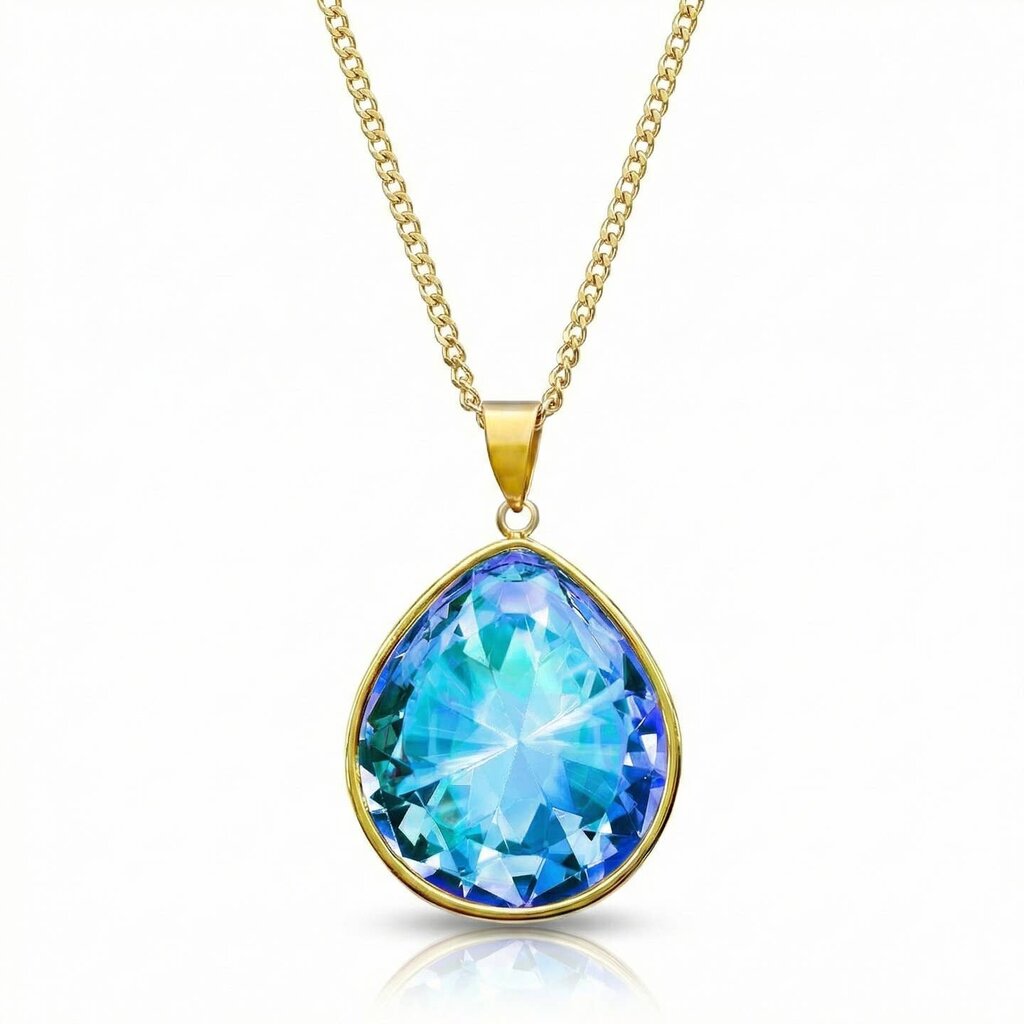 Teardrop Crystal Pendant Gold Stainless Steel BLUE NEC-002-GB