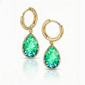 Teardrop Crystal Gold Stainless Steel GREEN Earrings EAR-015-GG