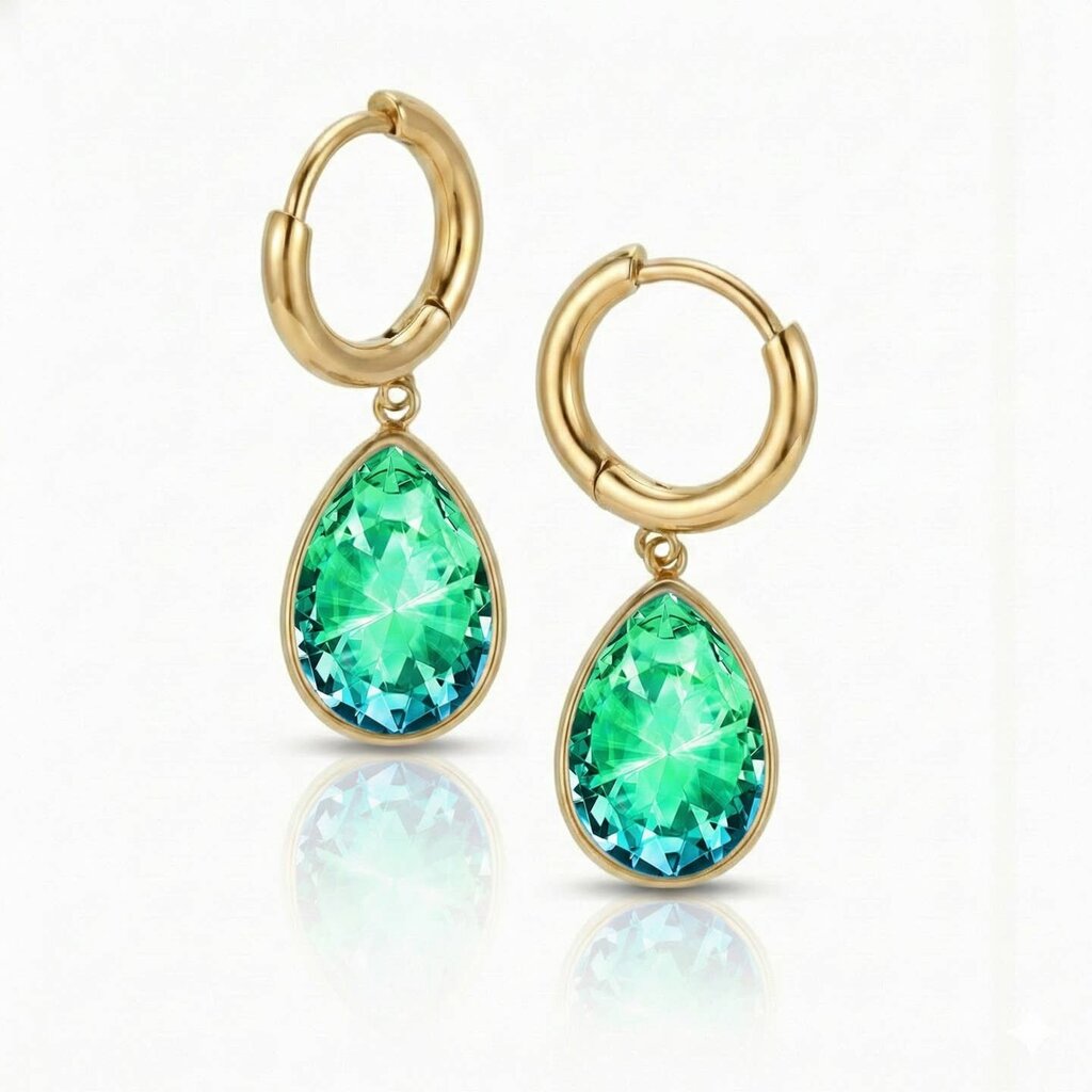 Teardrop Crystal Gold Stainless Steel GREEN Earrings EAR-015-GG
