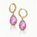 Teardrop Crystal Gold Stainless Steel PINK Earrings EAR-015-GP