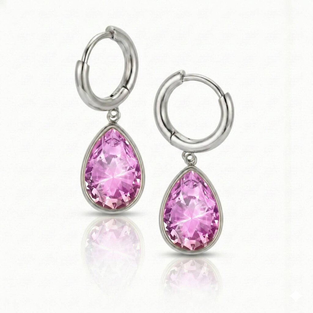 Teardrop Crystal Stainless Steel PINK Earrings EAR-015-SP
